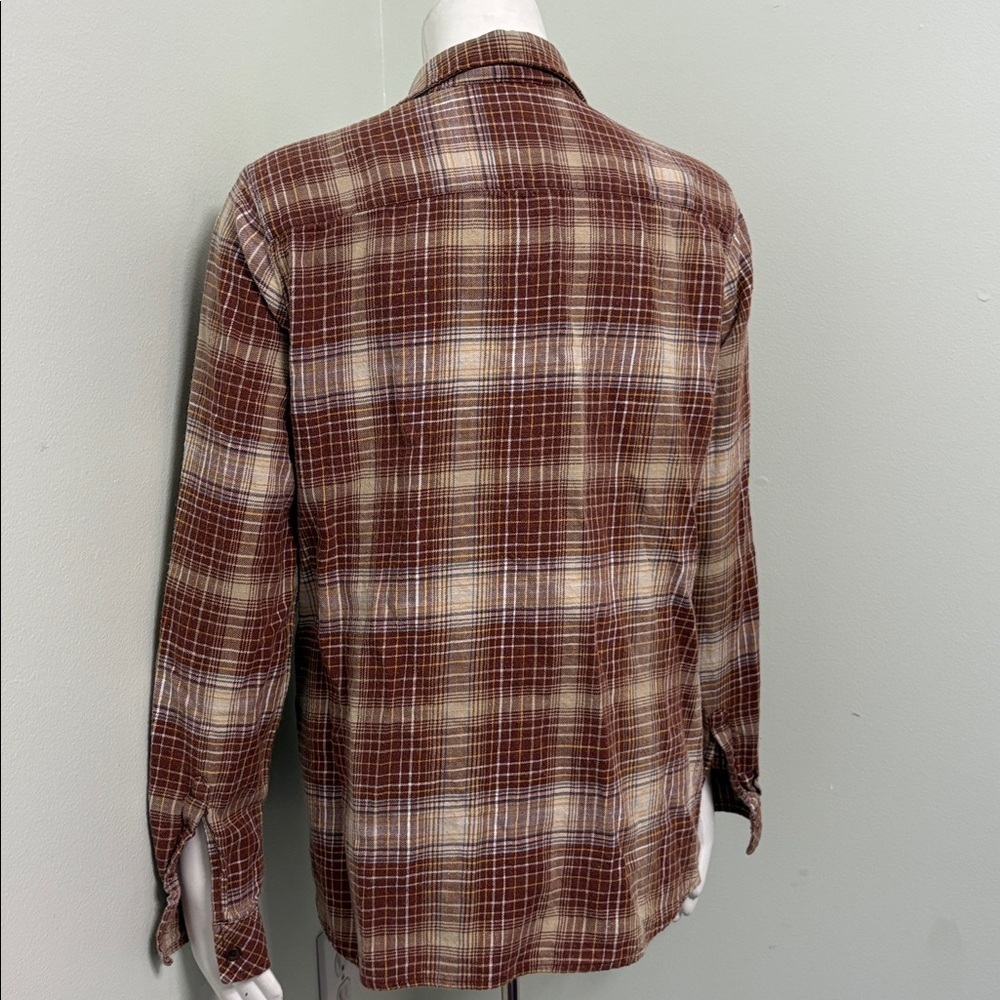Natural Reflections button up autumn fall brown plaid flannel large - Picture 5 of 7